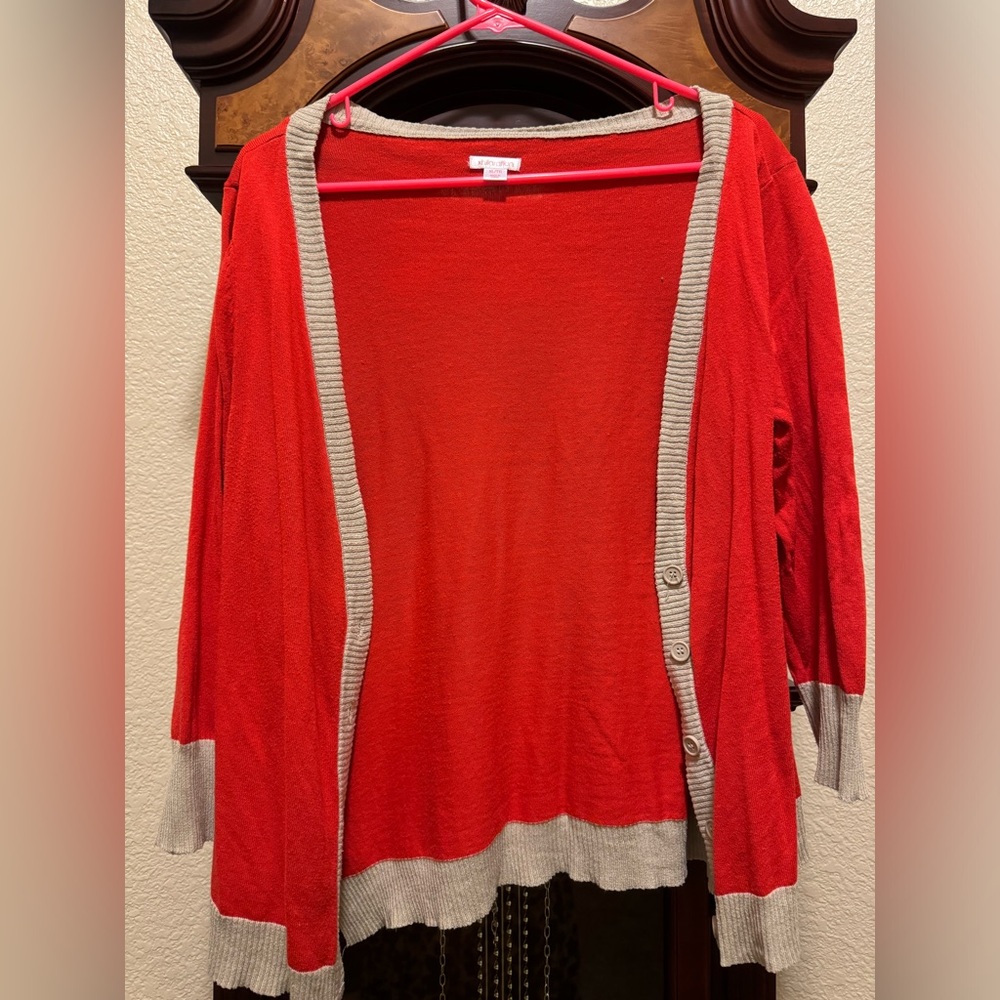 Red cardigan